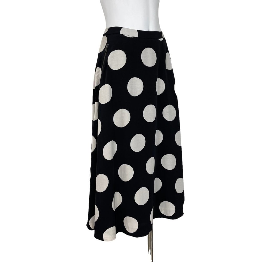 Anthropologie Black & White Polka Dot Midi Skirt - Picture 4 of 11